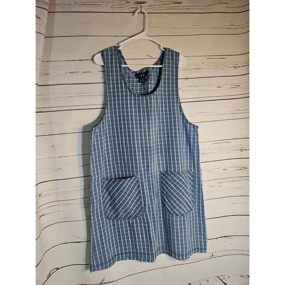 Original TY Wear Women's Dress Denim‎ Blue Plaid 16W Sleeveless